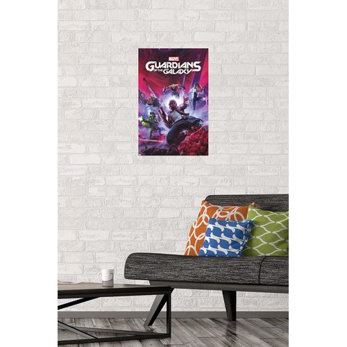 Trends International Marvel's Guardians of the Galaxy Video Game - Key Art Wall Poster, 22.4L x 14.7W, Premium Poster & Mount Bundle
