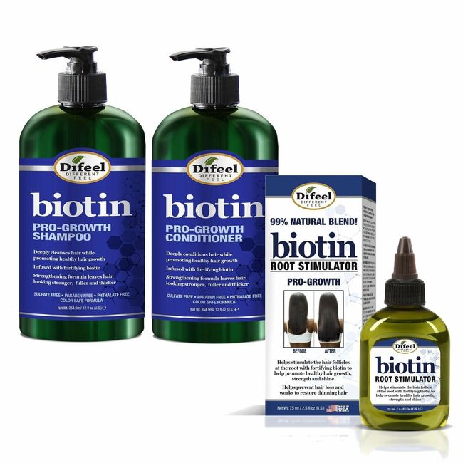 Difeel Biotin 3-PC Cleanse and Treat Hair Growth Set 16floz Root Stimulator