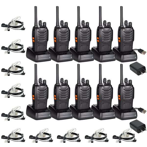 TIDRADIO TD-V2 Two Way Radio Rechargeable 2 Way Radio VOX Long Range 2-Way Radios Walkie Talkies for Adults with Secret Service Earpiece (10 Radio)