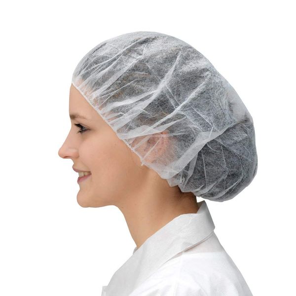 Disposable Bouffant (Hair Net) Caps, Spun-bounded Poly, White Hair Head Cover Net 21 Inches by Careoutfit (100)