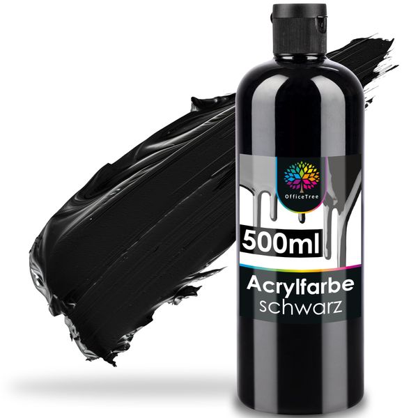 OfficeTree Acrylfarbe Schwarz 500ml - Acrylfarbe Wasserbasis Schwarz- Black Acrylic Paint für Acrylmalerei, Hobbykünstler - Schwarze Acrylfarbe Ideal zum Mischen