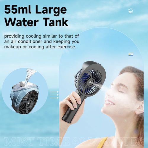 HandFan Personal Misting Fan, 55ml Large Water Tank, Poratable Handheld Rechargeable Mister Fan, Battery Operated Mist Fan, 180°Foldable, 3 Speeds, for Travel, Beach, Camping, Outdoors, Makeup(Blue)