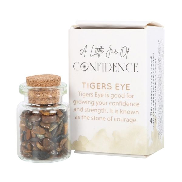 Tiger's Eye Confidence-Boosting Crystal Jar: Infuse Positive Vibes with Crystal Energy in a Matchbox | Self-Confidence Gemstone