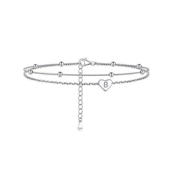 PROSILVER Anklets for Women Sterling Silver Anklet with Initials Cute B Summer