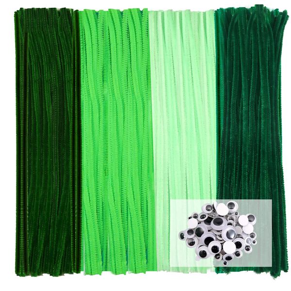 TOAOB 200pcs Pipe Cleaners Crafts Supplies Set Includes 100pcs Green Chenille Stems 100pcs Assorted Size Wiggle Googly Eyes for Craft DIY Art Supplies