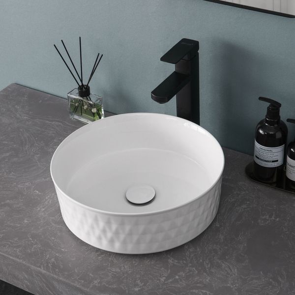 Wihte Bathroom Ceramic Vessel Sink Porcelain Basin Bowl Combo Set Pop up Drain*