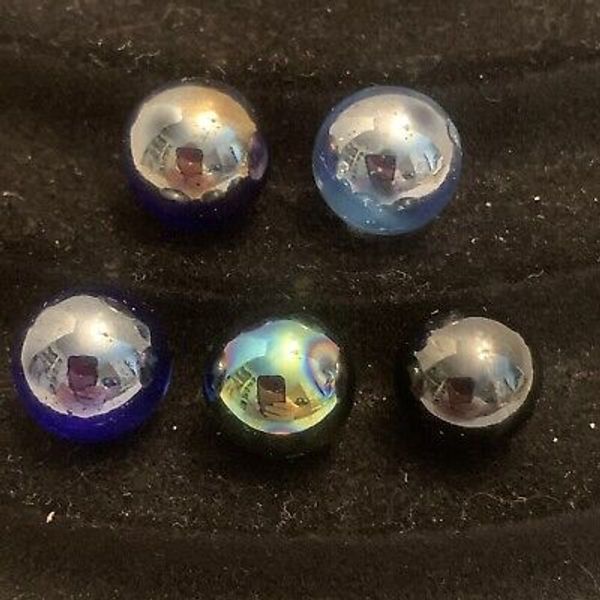 Vintage Carnival Glass Marbles Lot Of 5 (2 Damaged) Collectible Toys