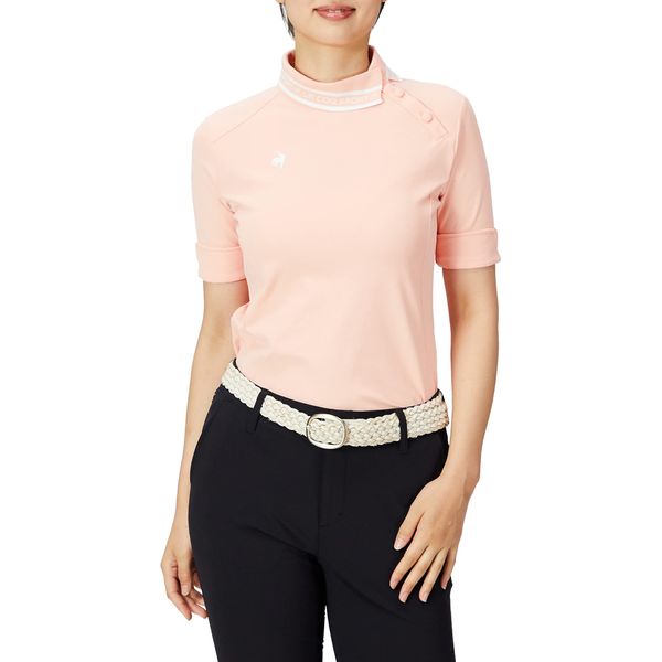 Le Coq Sportif Golf Women's Short Sleeve Shirt, 22 Fall and Winter Model, Half Length Length, Sweat Absorbent, Quick Drying, Stretch, UPF 15 ECO, PK00 (Pink)