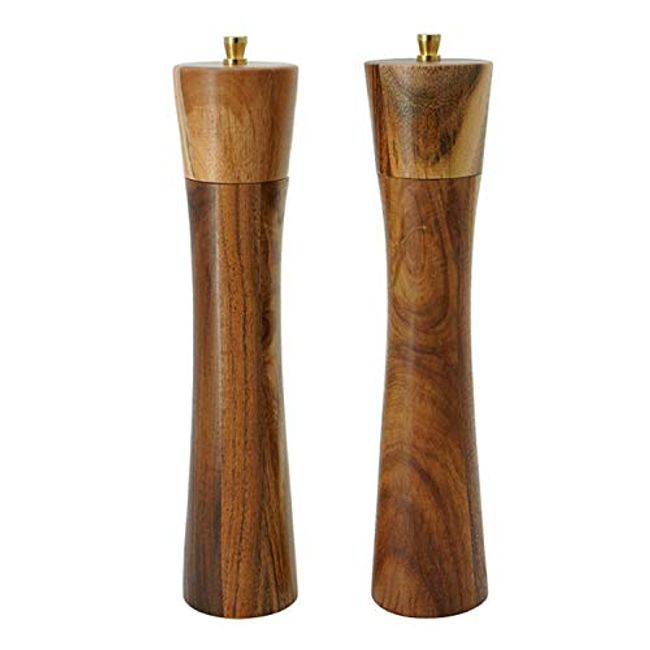 Pepper Mill and Salt Grinder Set, Oak Wooden Salt and Pepper Mills Shakers,  Ceramic Rotor with Strong Adjustable Coarseness Set of 2