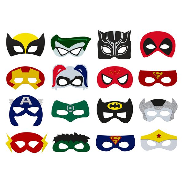 Playcrate Kids Superhero Masks 16 different Hero Super Costume Masks - Party Bag fillers Boys & Girls