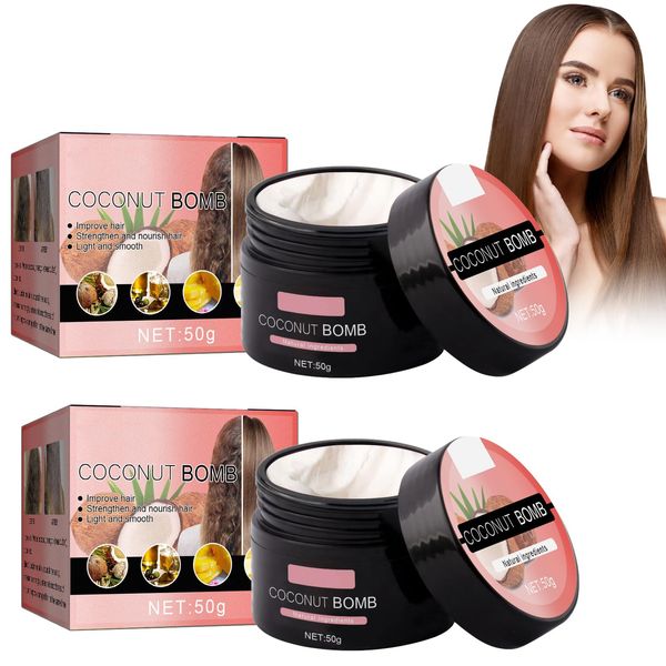 2Pc Coconut Bomb Hair Mask,Coconut Bomb Nährende Haarmaske,Coconut Moisture Hair Mask,Kokosnuss Feuchtigkeit Haarmaske,Hair Mask With Natural Coconut Oil,Repair Dry Damaged Hair,Für Alle Haartypen