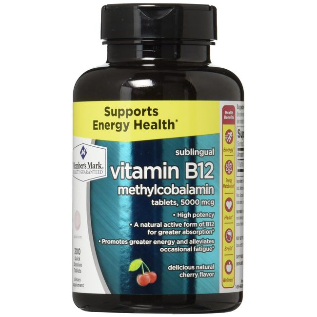 Member's Mark Vitamin B-12 Sublingual High Potency Methylcobalamin 5000mcg Tablets (1 Bottle (300 Tablets))