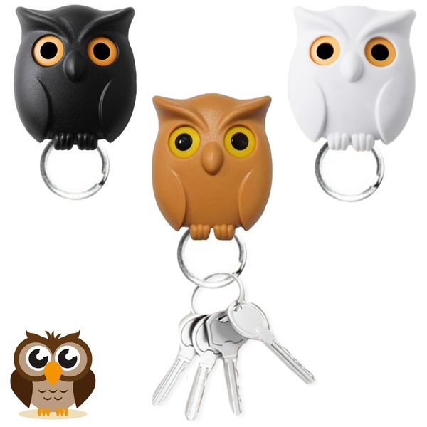 Vordpe 3PCS Night Owl Magnetic Key Holder, Automatic Open Close Eyes Wall Hook