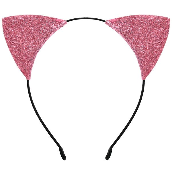 Cat Ears Headband for Women Girls - Cute Sparkle Glitter Hairband Halloween Cosplay Cat Costume Hair Accessories for Adult Kids Birthday Daily Wear Pink