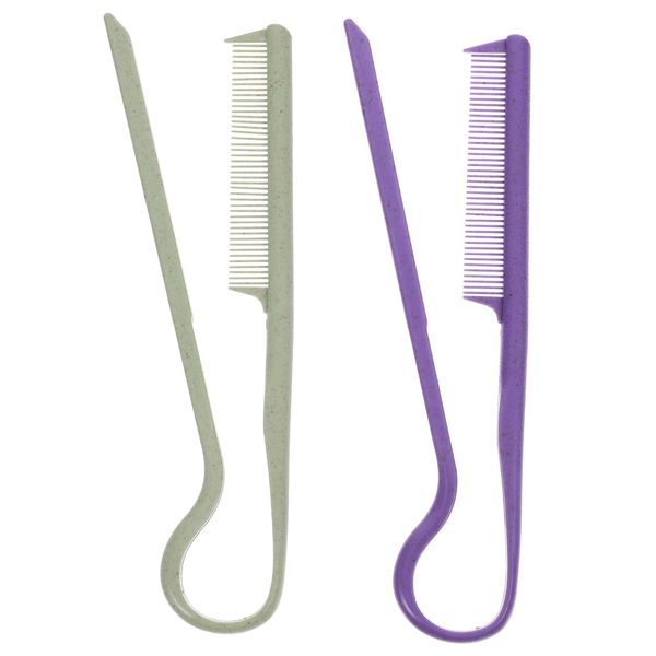 Healeved 2pcs V-shaped Knotty Hair Straightener Hair Straightening Comb DIY Hairdressing Hair Styling Tool for Home Hair Salon Purple+Green