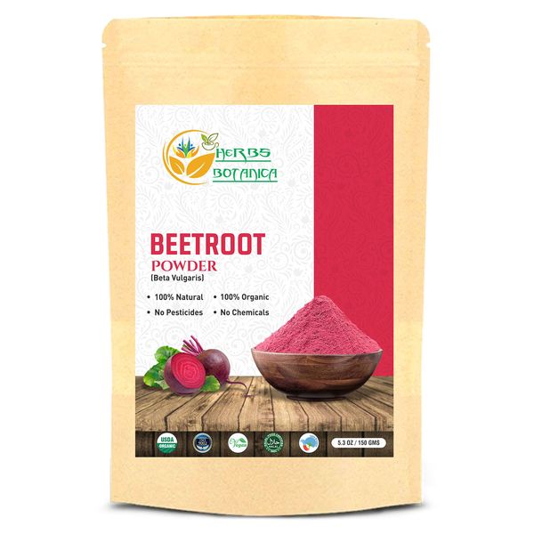 Herbs Botanica Beetroot Powder Organic for Baking and Smoothies | Nitric Oxide Suppement | Organic Beet Root Powder Boost Stamina and Increases Energy Gluten and GMO Free 5.3 oz / 150 GMS