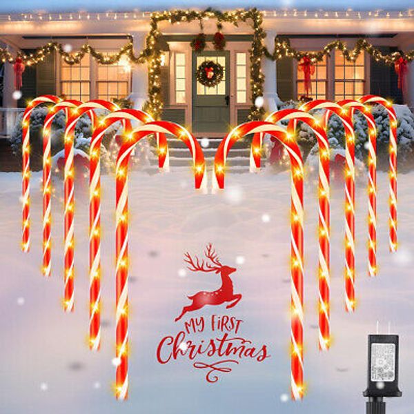 2025 12pcs Cristmas Candy Cane LED Lights with Star warm color solar power Yard