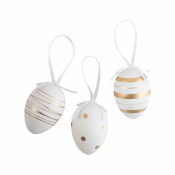 Gold & White Patterned Easter Ornaments, Easter, Home Decor, 12 Pieces