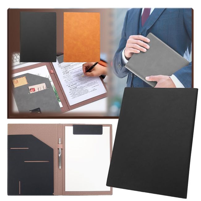 (Supervised by Proceedings Pros) Binder, A4 Clipboard, Conference Pad, Clip File, Multi-functional, File Board, Bi-Fold, PU Leather (Black)