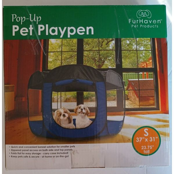 FurHaven Portable Pop-Up Mesh Pet Playpen Navy Blue Size SMALL New