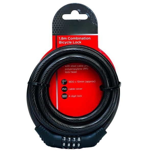 Bilva Houseware 1.8m x 10mm Resettable Combination Bike/Bicycle Lock
