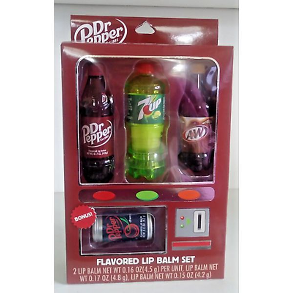 4 Dr Pepper Lip Balm Set 7 Up Root Beer Cherry DR05846 Vending Machine Gift Box