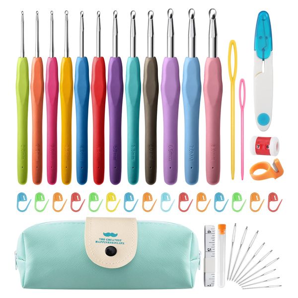 OWill Crochet Hooks Set, 12 PCS Ergonomic Sizes, Crochet Kits for Beginners and Adults, Crochet Hook with Storage Bag and Crochet Accessories, Applications for Knitting Enthusiasts