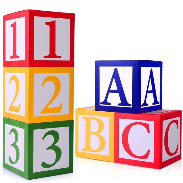 PFAMKEER 6 pcs ABC and 123 Friend Street Balloon Boxes,ABC Alphabet Graduation Back to School Party Favor, Story Birthday Party Decor Celebration Baby Shower Inspired Balloon Cardboard Box (ABC123)