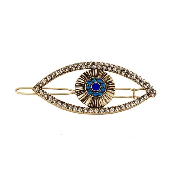 YRlilicc Unique Evil Eye Hair Clip Turkish Vintage Blue Evil Eye Hair Pin Medusa Devil Eye Barrettes Glitter Rhinestone Headdress for Women Girls (Gold)