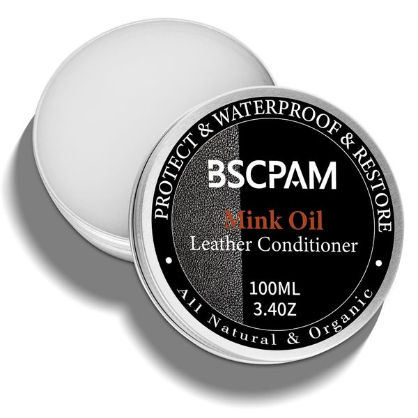 BSCPAM Mink Oil for Leather Boots, Leather Conditioner and Cleaner, Protect Soften Waterproof and Care for Leather Furniture, Shoes, Wallets, Jackets, Saddles and Vinyl 3.4oz/100ML