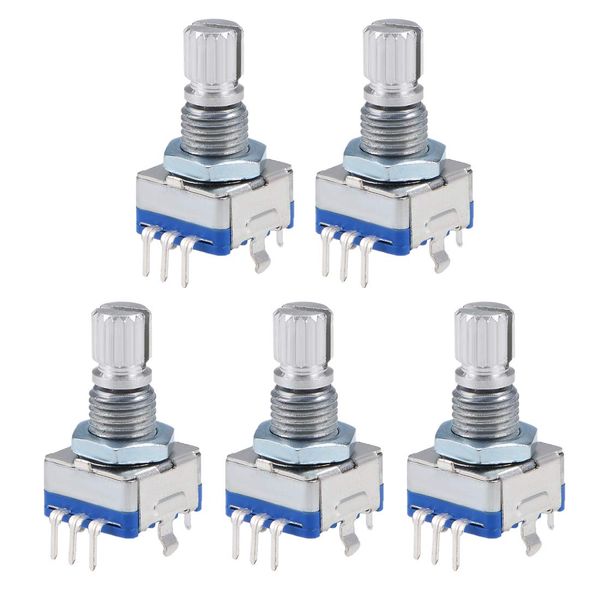 sourcing map 360 Degree Rotary Encoder Code Switch Digital Potentiometer EC11 5 Pins 15mm Shaft 5pcs