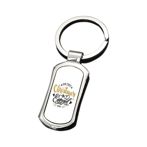 Getagift Our First Christmas as Engaeged Secret Santa, Xmas Couple Rectangular/Round Key ring. (Rectangular)