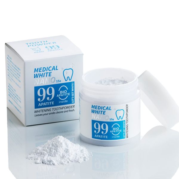 Medical White NANO 99 Whitening Toothpaste, Formulated with 99% Apatite, Highest Level of Particle Fineness, Stain Removal, Powder, 30-60 Day Supply