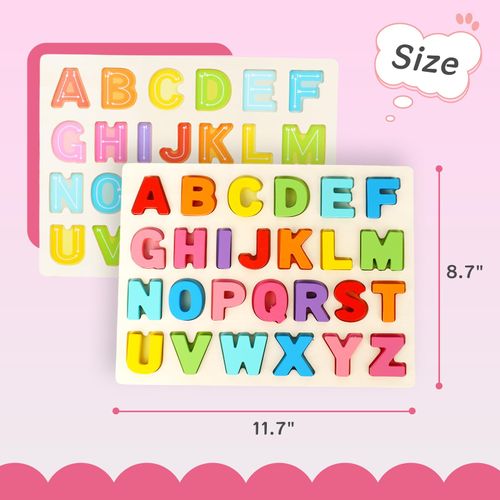 AMOR PRESENT Alphabet Wooden Puzzles, Wooden Shape Puzzles for Kids Preschool Educational Toys Montessori Toddler Puzzles for Boys Girls 3+