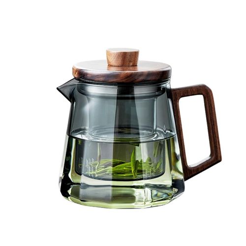 lzysmxw Teapot, Heat Resistant Glass, 28.3 fl oz (800 ml), Teapot, Glass Teapot, Strainer, Glass Tea Pot, Suitable for Open Fire, Unbreakable, Wooden Lid Included, Handle, Transparent, Tea Hydration