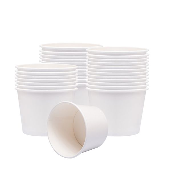 Belinlen Ice Cream Cup Paper Soup Cups (White) 50 Count 8 oz, Disposable Dessert Cups for Hot or Cold Food