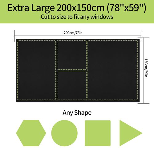 Temporary Blackout Blinds, Black Out Blinds Stick On, Portable 100% Blackout Material 150 * 200CM, Window No Drilling Blackout Blinds with Self Adhesive Tapes for Nursery Bedroom Travel RV Car