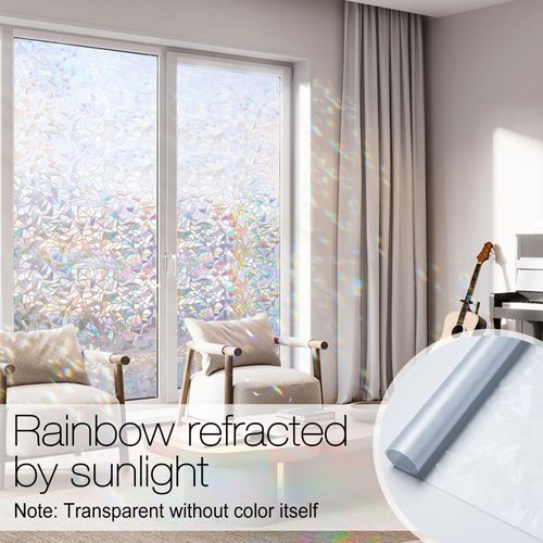rabbitgoo Window Privacy Film, Rainbow Window Clings, 3D Decorative Window Vinyl, Stained Glass Window Decals, Static Cling Window Sticker Non-Adhesive, 35.4 x 118 inches