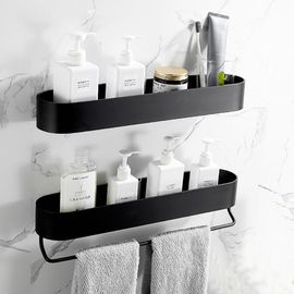 Wall Mount Black Bathroom Shelf Floating Shelves Aluminum Shower Caddy Bath  Rack Shampoo Accessories Storage