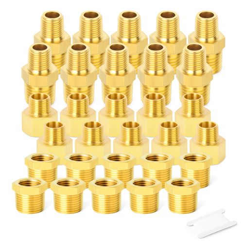 GASHER 6PCS Brass Pipe Fitting, Hex Bushing, Reducer Adapter, Reducing Hex Nipple 3/8 Inch NPT x 1/4 Inch NPT