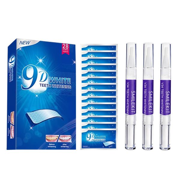 Xumann 28PCS 9D Teeth Whitening Strips ＆ 3PCS Teeth Whitening Pen, 5D 3D Upgraded Tooh Whitener Strips