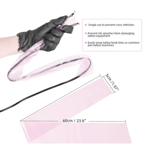BAMTTOO 100pcs Clip Cord Sleeves Disposable Pink Cord Covers for Tattooing Tattoo Machine Bags Tattoo Machine Gun Accessories Tattoo Supplies
