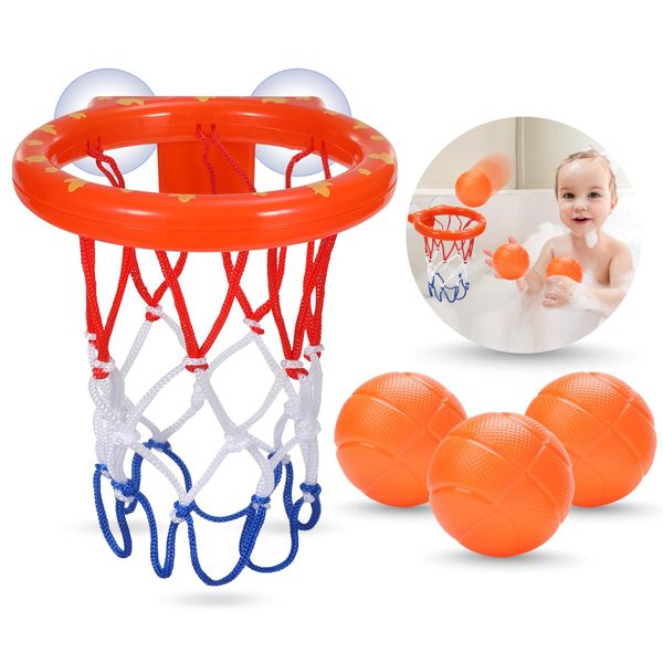 KSABVAIA Bath Toys - Bathtub Basketball Hoop for Kids Toddlers - Bath Toys Shower Toys for Kids Ages 4-8,Suction Cup Basketball Hoop & 3 No Hole Balls Set for Boys Girls