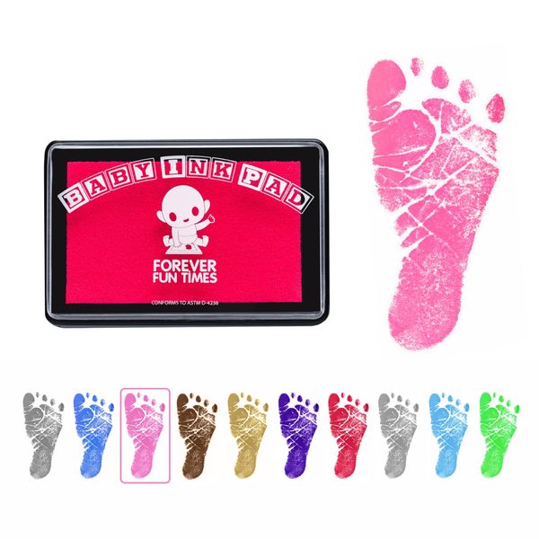 Baby Hand and Footprint Kit by Forever Fun Times | Get Hundreds of Detailed Prints with One Baby Safe Ink Pad | Easy to Clean, and Works with Any Paper or Card | Clean and Safe (Pink)