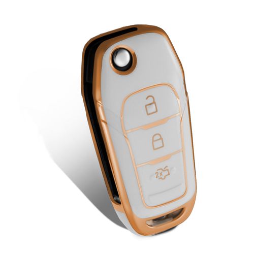 WORCAS for Ford 3 Buttons Key Fob Cover, TPU Smart Key Fob Case Compatible with Ford Explorer Ranger F150 F250 F350 F450 F550(Gold-White)