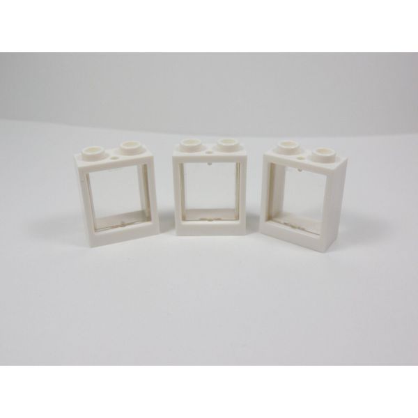 LEGO Lot of 3 White 1x2x2 Window Frames w/ Trans Clear Insert J9