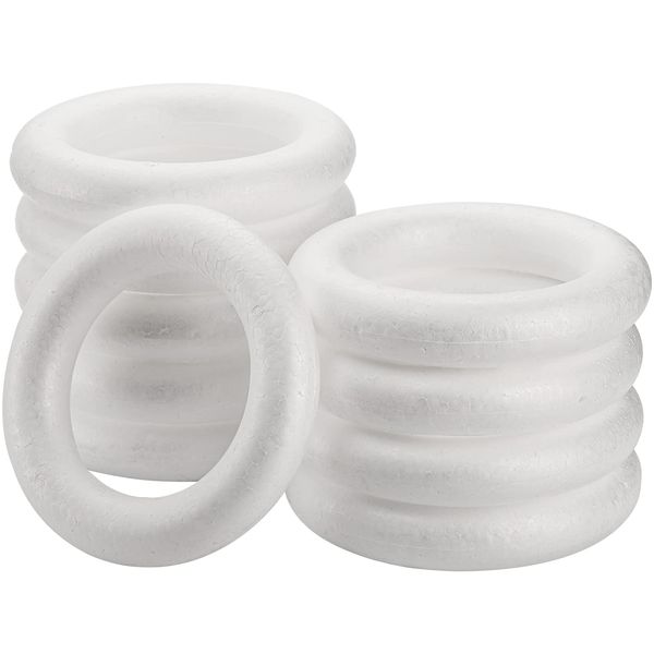Lyellfe 10 Pieces Foam Wreath Forms, 8 Inch Craft Foam Circles, Round Polystyrene Rings, Craft Foam Wreath Circles for DIY, Christmas Holiday, Home Decor
