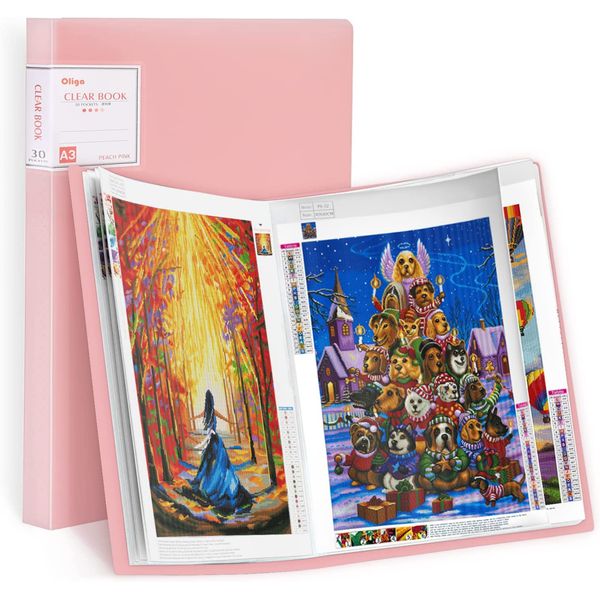 A3 Diamond Painting Storage Book, 60 Views Art Portfolio Presentations Folder with 30 Pages Protectors, 17.3x12.8in