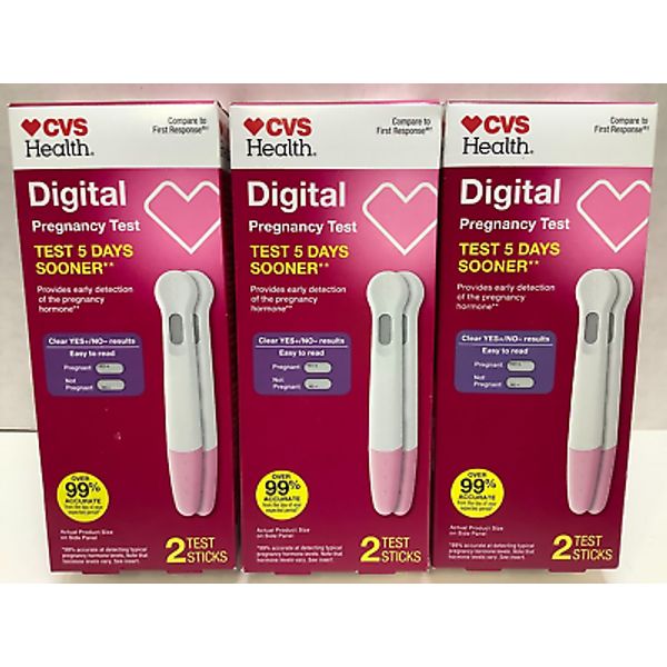 3x CVS Health Pregnancy Test, Digital, 2 Test Sticks, Exp.05/31/2026, 6 Tests