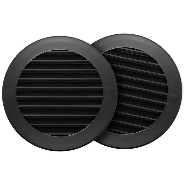 2 Pack - 4'' Inch / 100 mm Plastic Vent Cover Black - Round Soffit Vent - Exhaust Ventilation Louver - Air Inlet Grille Cover - Built-in Screen Mesh - HVAC Ventilation